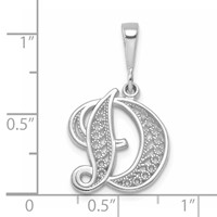 14K White Gold Solid Polished Script Filigree Letter D Initial Pendant view 4