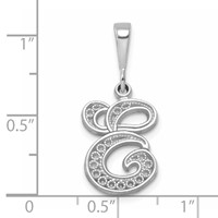 14KW White Gold Solid Polished Script Filigree Letter E Initial Pendant view 4
