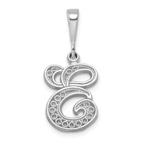 14KW White Gold Solid Polished Script Filigree Letter E Initial Pendant view 1