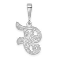 14K White Gold Solid Polished Script Filigree Letter F Initial Pendant view 3