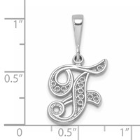 14K White Gold Solid Polished Script Filigree Letter F Initial Pendant view 4