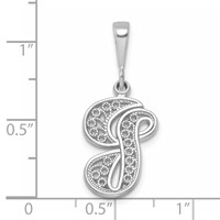 14K White Gold Solid Polished Script Filigree Letter G Initial Pendant view 4