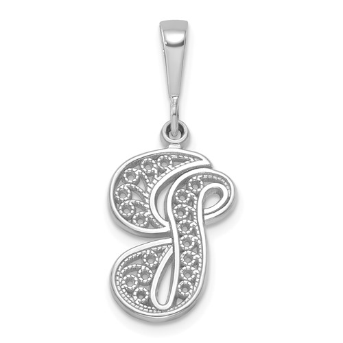 14K White Gold Solid Polished Script Filigree Letter G Initial Pendant