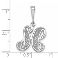 14K White Gold Solid Polished Script Filigree Letter H Initial Pendant view 4