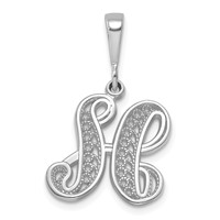 14K White Gold Solid Polished Script Filigree Letter H Initial Pendant view 1