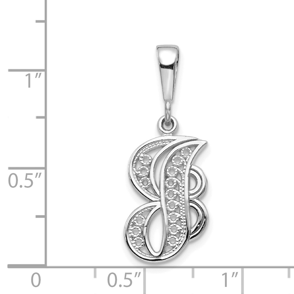 14KW White Gold Solid Polished Script Filigree Letter J Initial Pendant (D1281J)