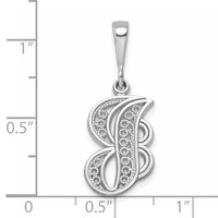 14KW White Gold Solid Polished Script Filigree Letter J Initial Pendant view 4