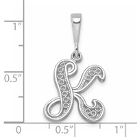 14K White Gold Solid Polished Script Filigree Letter K Initial Pendant view 4