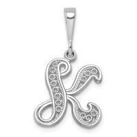 14K White Gold Solid Polished Script Filigree Letter K Initial Pendant view 1