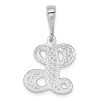14K White Gold Solid Polished Script Filigree Letter L Initial Pendant view 3