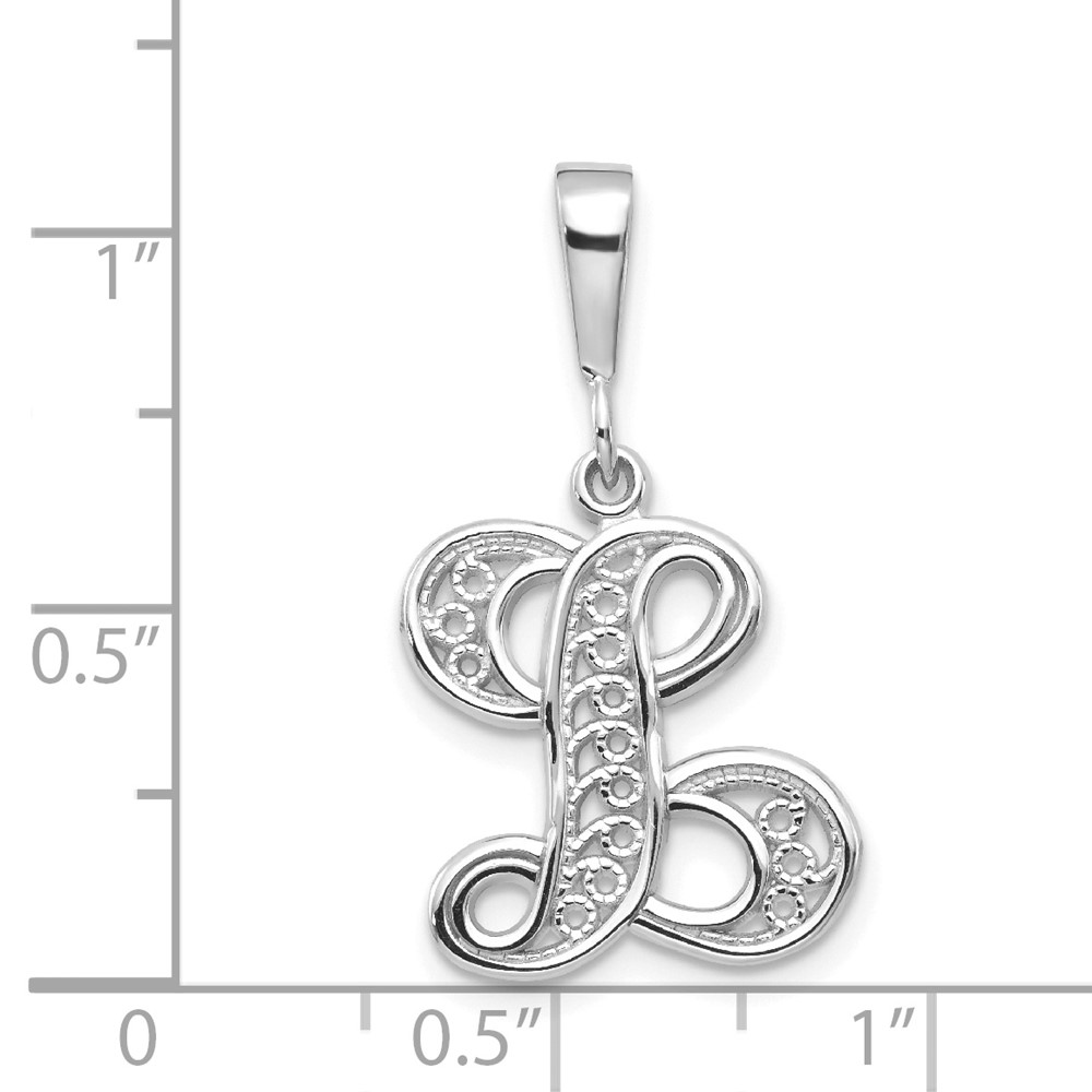14KW White Gold Solid Polished Script Filigree Letter L Initial Pendant (D1281L)