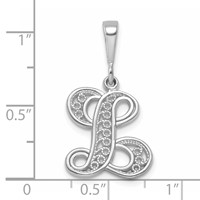 14K White Gold Solid Polished Script Filigree Letter L Initial Pendant view 4