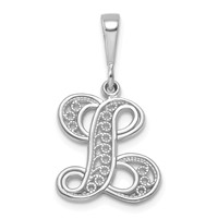 14K White Gold Solid Polished Script Filigree Letter L Initial Pendant view 1