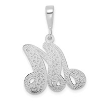14K White Gold Solid Polished Script Filigree Letter M Initial Pendant view 3