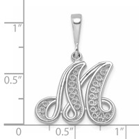 14K White Gold Solid Polished Script Filigree Letter M Initial Pendant view 4