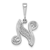 14K White Gold Solid Polished Script Filigree Letter N Initial Pendant view 1