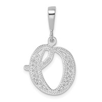 14KW White Gold Solid Polished Script Filigree Letter O Initial Pendant view 3