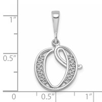 14KW White Gold Solid Polished Script Filigree Letter O Initial Pendant view 4