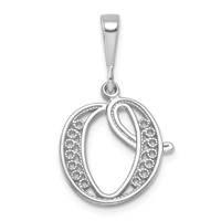 14KW White Gold Solid Polished Script Filigree Letter O Initial Pendant view 1