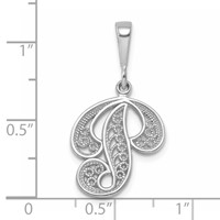14K White Gold Solid Polished Script Filigree Letter P Initial Pendant view 4