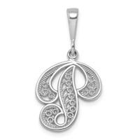 14K White Gold Solid Polished Script Filigree Letter P Initial Pendant view 1