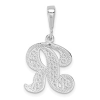 14K White Gold Solid Polished Script Filigree Letter R Initial Pendant view 3