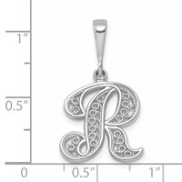 14K White Gold Solid Polished Script Filigree Letter R Initial Pendant view 4