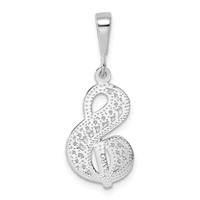14K White Gold Solid Polished Script Filigree Letter S Initial Pendant view 3