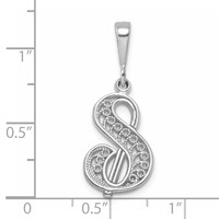 14K White Gold Solid Polished Script Filigree Letter S Initial Pendant view 4