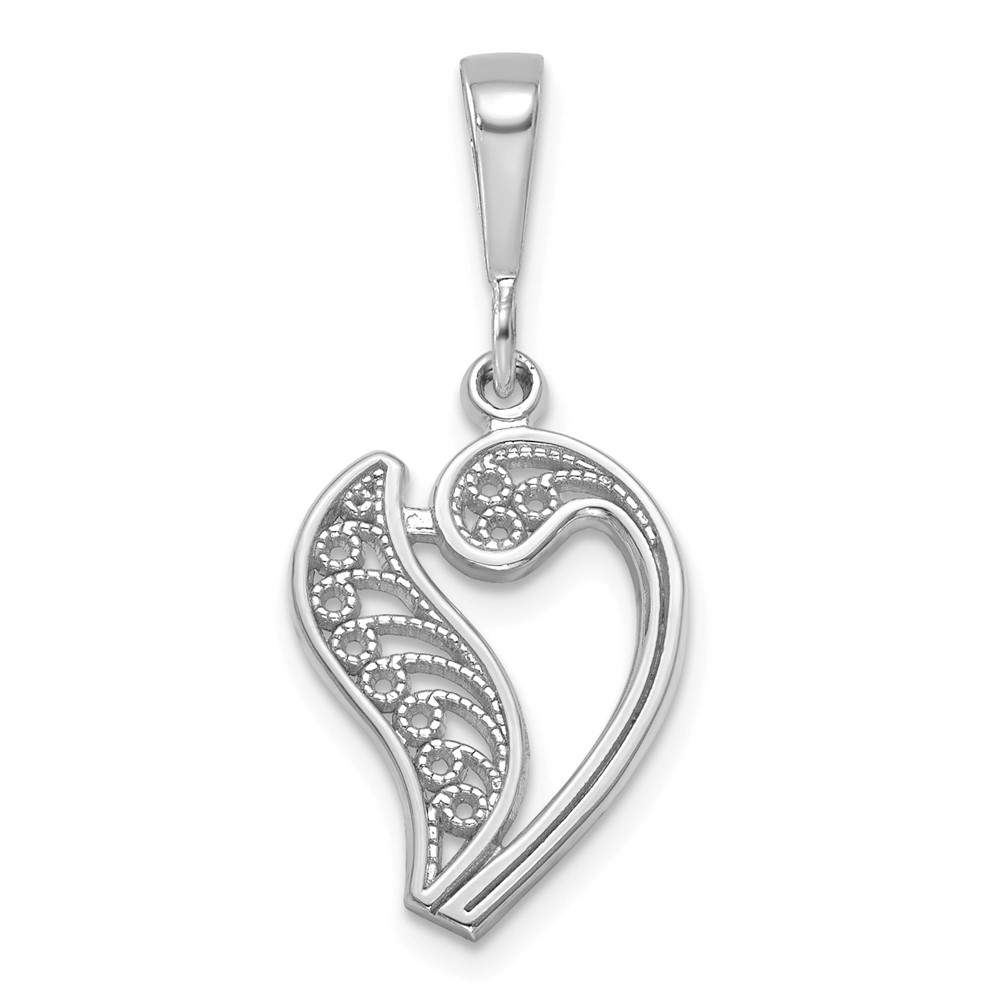 14K White Gold Solid Polished Script Filigree Letter V Initial Pendant