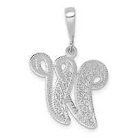 14KW White Gold Solid Polished Script Filigree Letter W Initial Pendant view 3