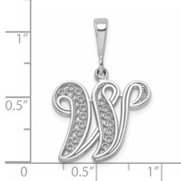14KW White Gold Solid Polished Script Filigree Letter W Initial Pendant view 4