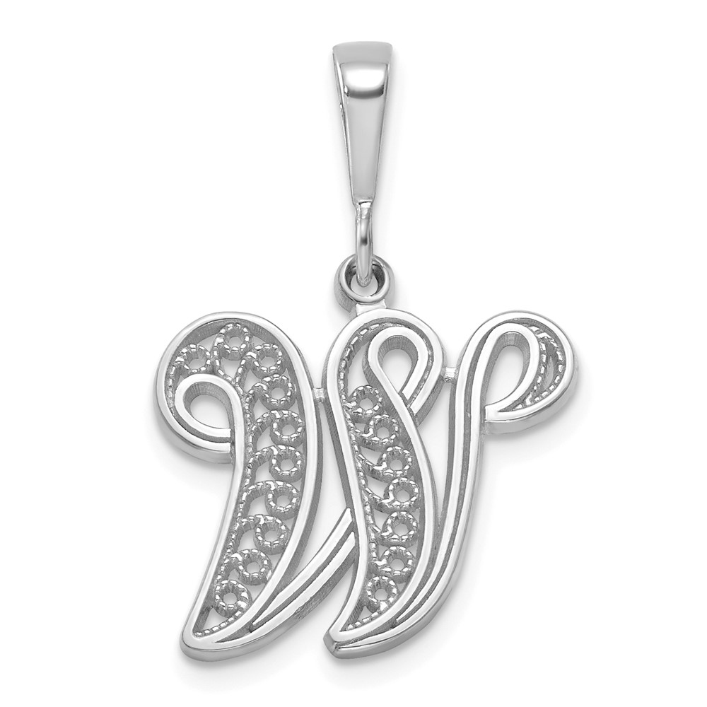 14KW White Gold Solid Polished Script Filigree Letter W Initial Pendant