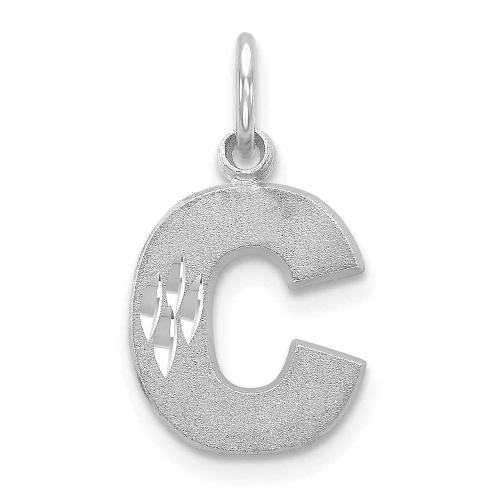 14K White Gold Satin Diamond-cut Letter C Initial Charm