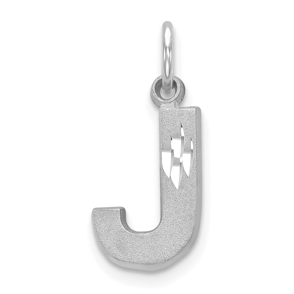 14K White Gold Satin Diamond-cut Letter J Initial Charm