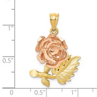 14K Two-Tone Solid Satin Diamond-cut Flower Pendant view 3