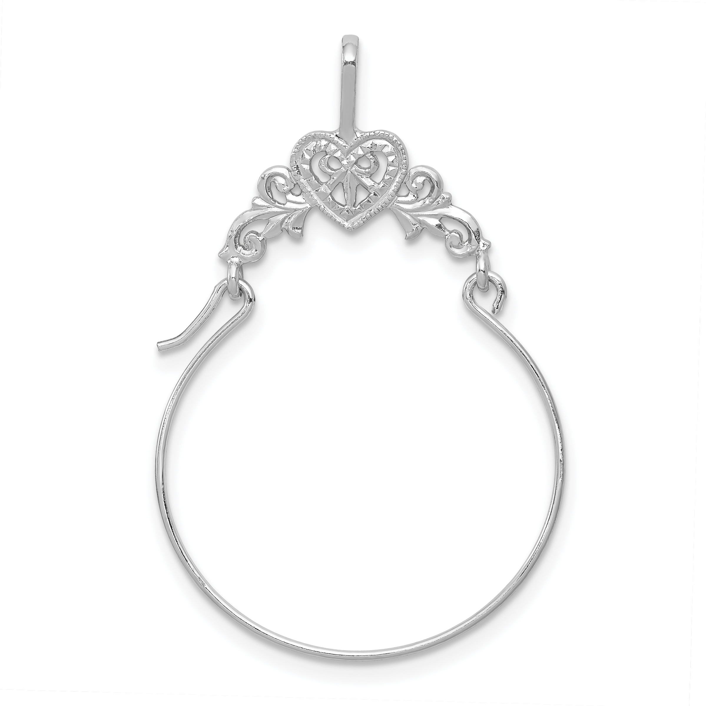 14k White Gold Polished Filigree Heart Charm Holder (D1308W)