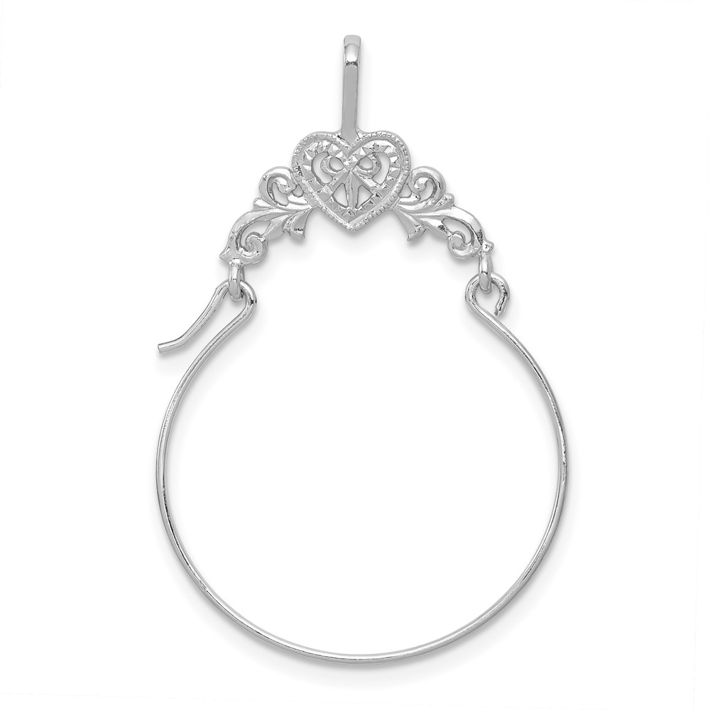 14k White Gold Polished Filigree Heart Charm Holder (D1308W)