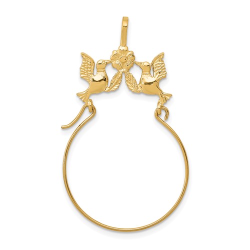 14K Yellow Gold Polished Doves and Bow Charm Holder Pendant