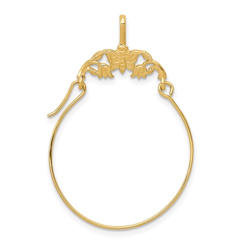 14K Yellow Gold Polished Butterflies Charm Holder Pendant