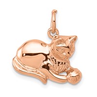 14K Rose Gold Solid Polished Open-Backed Cat Charm with Ball view 1