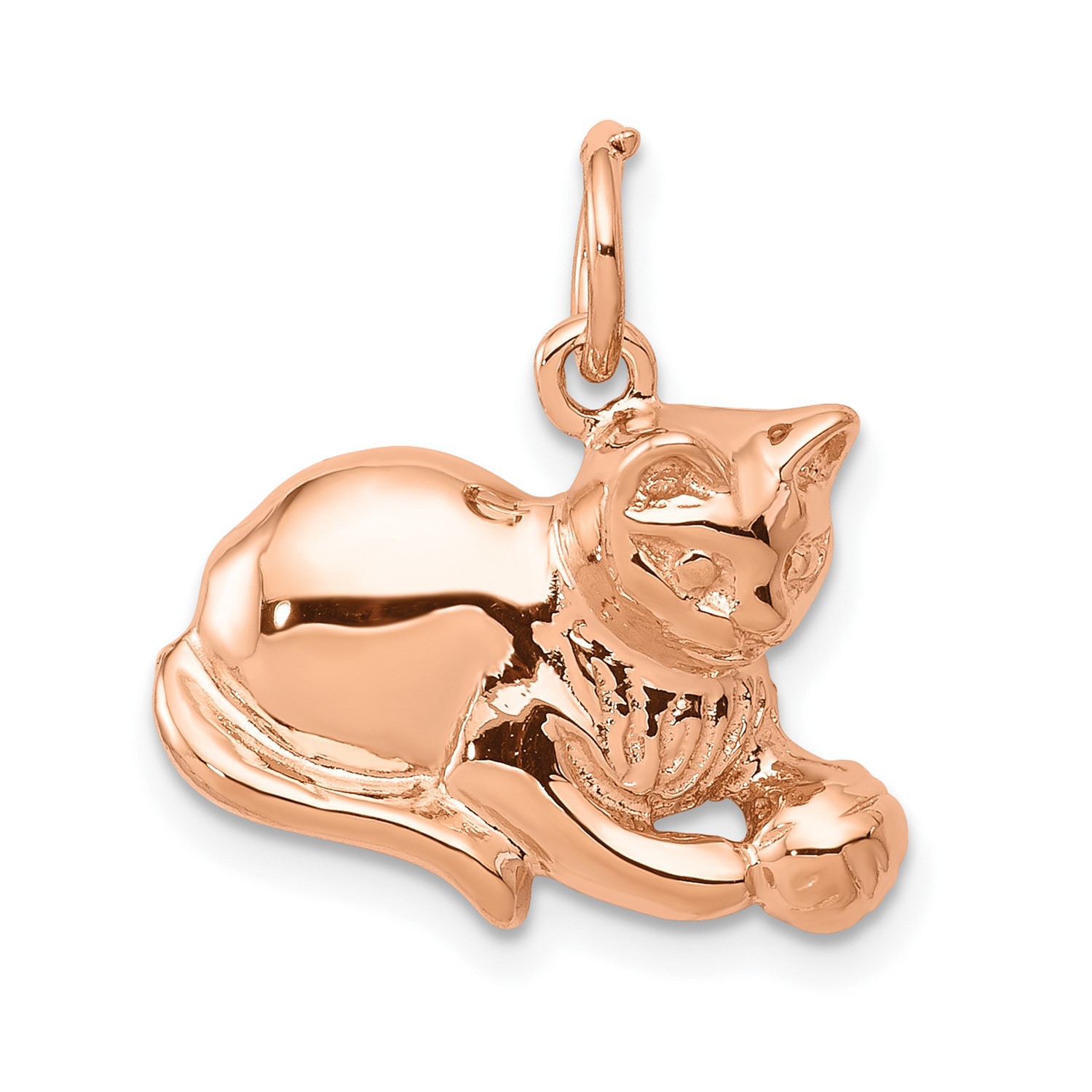 14k Rose  Gold  Solid Polished Open backed Cat  Charm for 