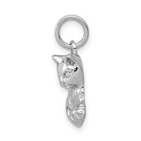 14K White Gold Solid Polished Open-Backed Cat with Ball Charm view 2