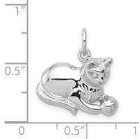 14K White Gold Solid Polished Open-Backed Cat with Ball Charm view 3