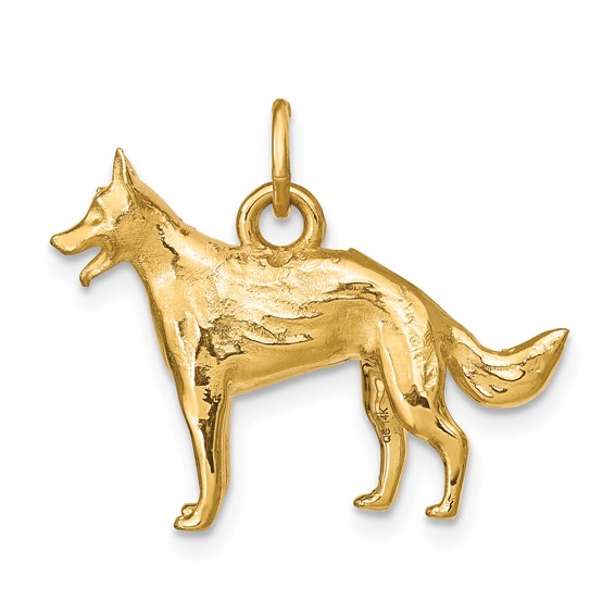 14k Solid Polished 3-D German Shepherd Dog Charm