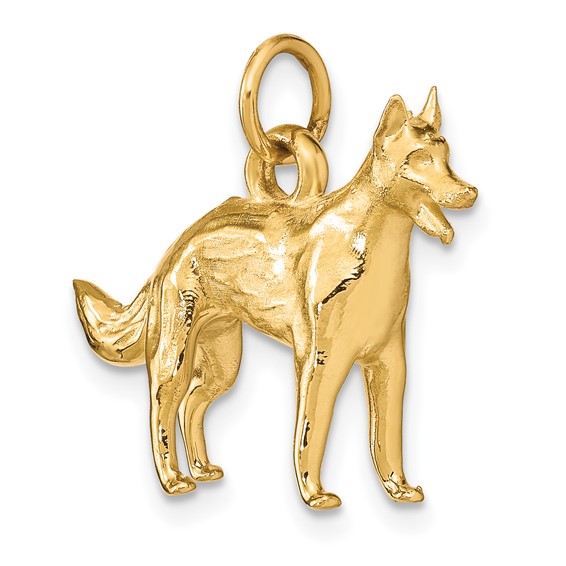 14k Solid Polished 3-D German Shepherd Dog Charm