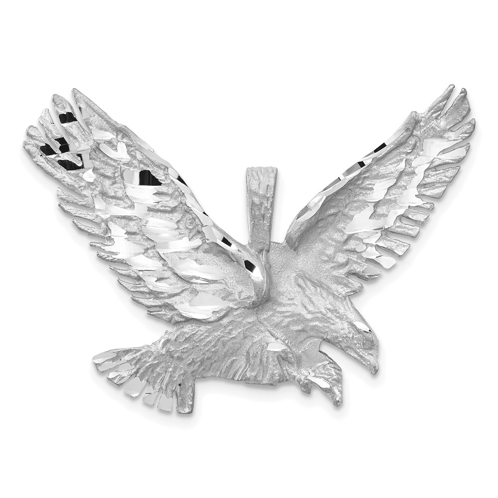 14K White Gold Satin Diamond-cut Eagle Pendant