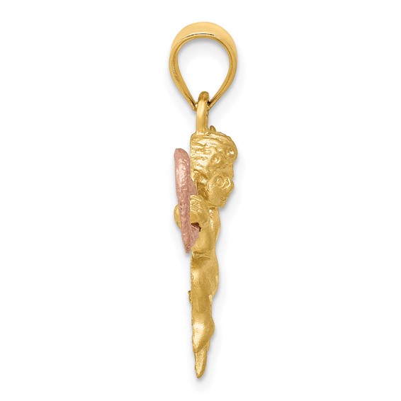 14k Two-tone Satin Diamond-cut Angel Charm