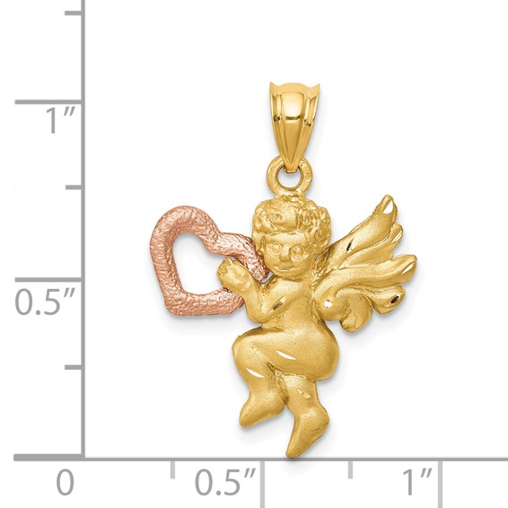 14k Two-tone Satin Diamond-cut Angel Charm