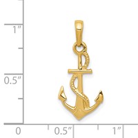 14K Solid Polished 3-D Anchor with Rope Pendant view 4